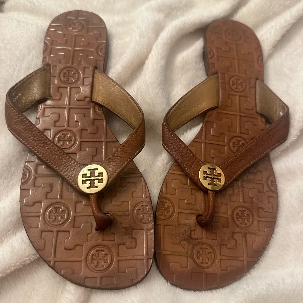 Tory Burch Brown Leather Flip Flop Sandals